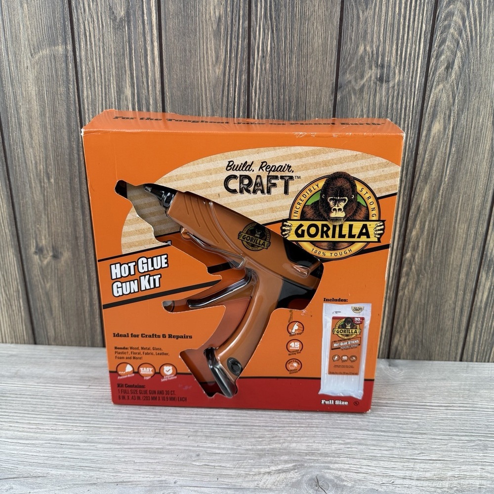 Brand New Gorilla Hot Glue Gun Kit Dual Temp Full Size plus 30 Hot Glue Sticks